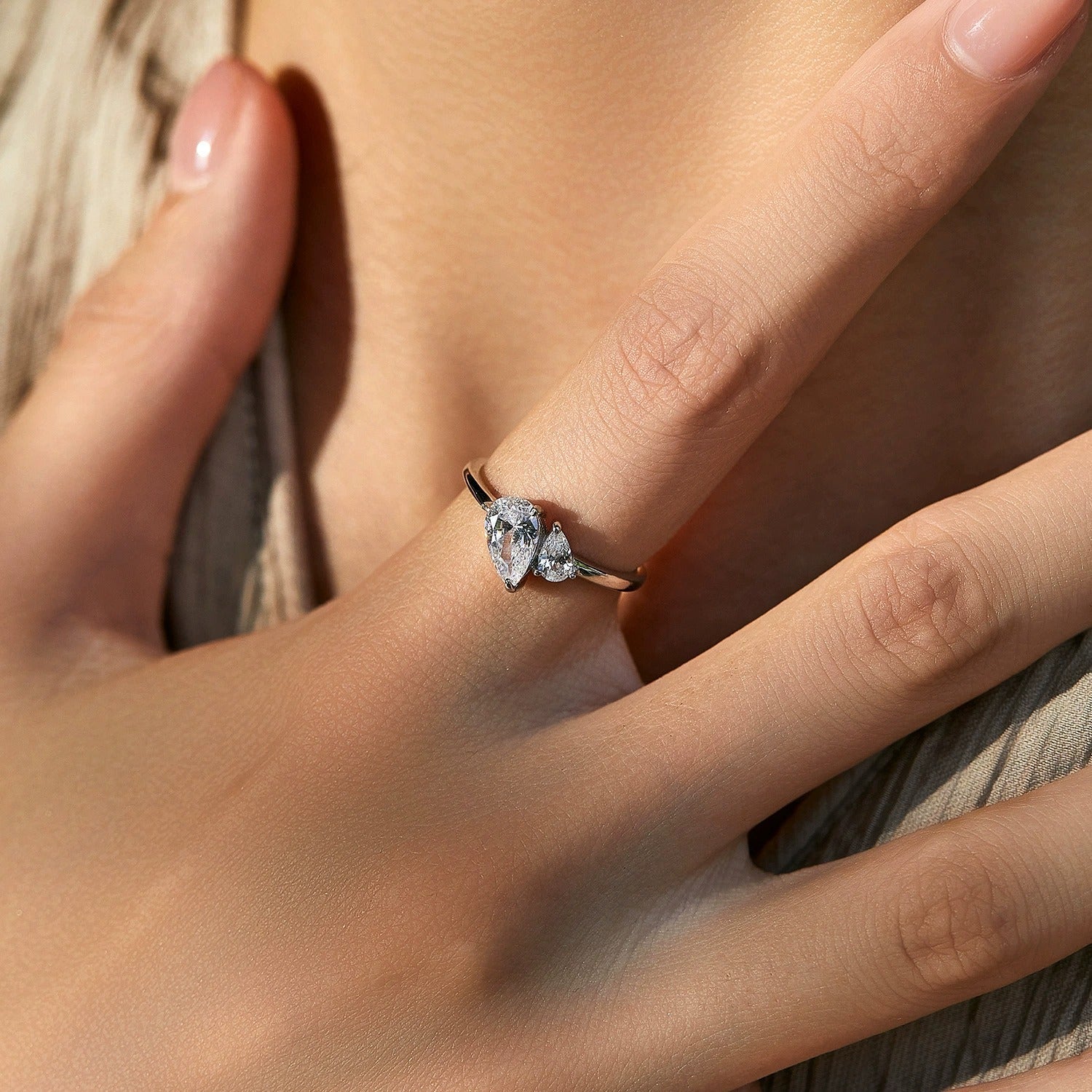 Sterling Silver Double Teardrop Ring for Women – Cubic Zirconia Design, Hypoallergenic & Elegant Gift