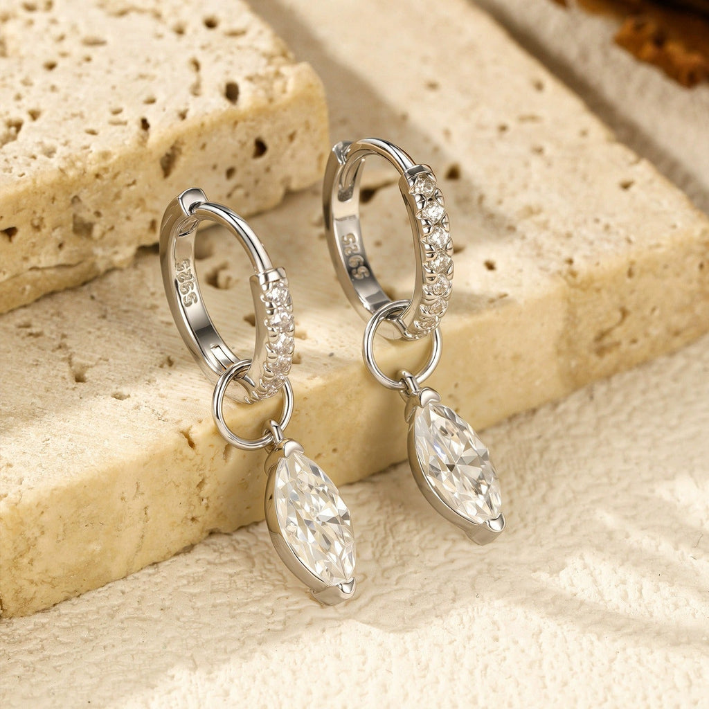 Sterling Silver Drop Hoop Earrings for Women – Pavé Cubic Zirconia Crystals, Hypoallergenic & Elegant Gift