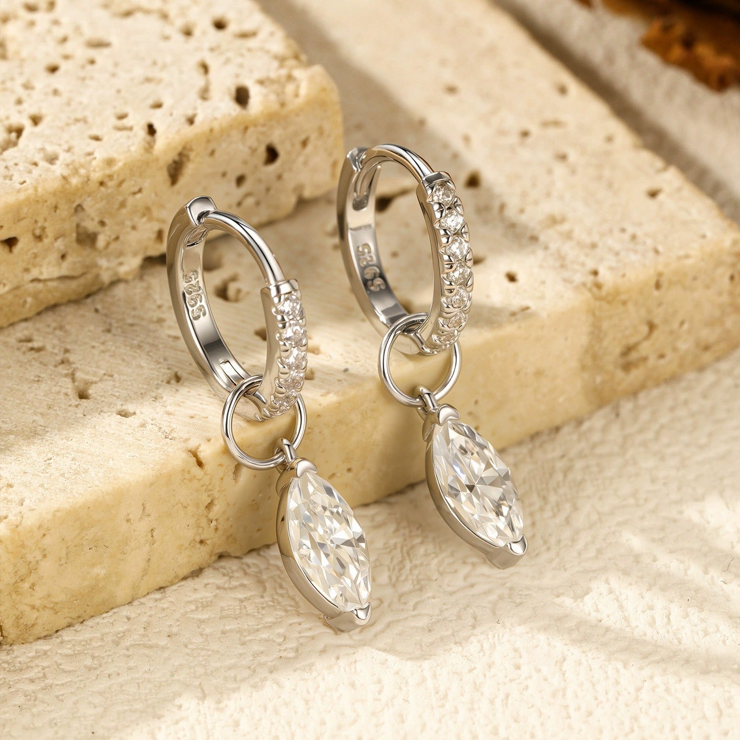 Sterling Silver Drop Hoop Earrings for Women – Pavé Cubic Zirconia Crystals, Hypoallergenic & Elegant Gift