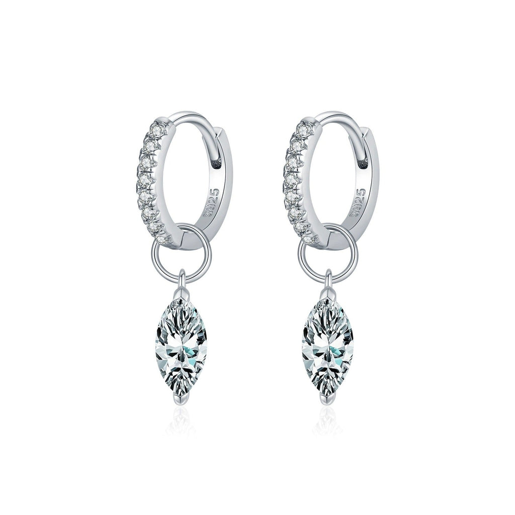 Sterling Silver Drop Hoop Earrings for Women – Pavé Cubic Zirconia Crystals, Hypoallergenic & Elegant Gift