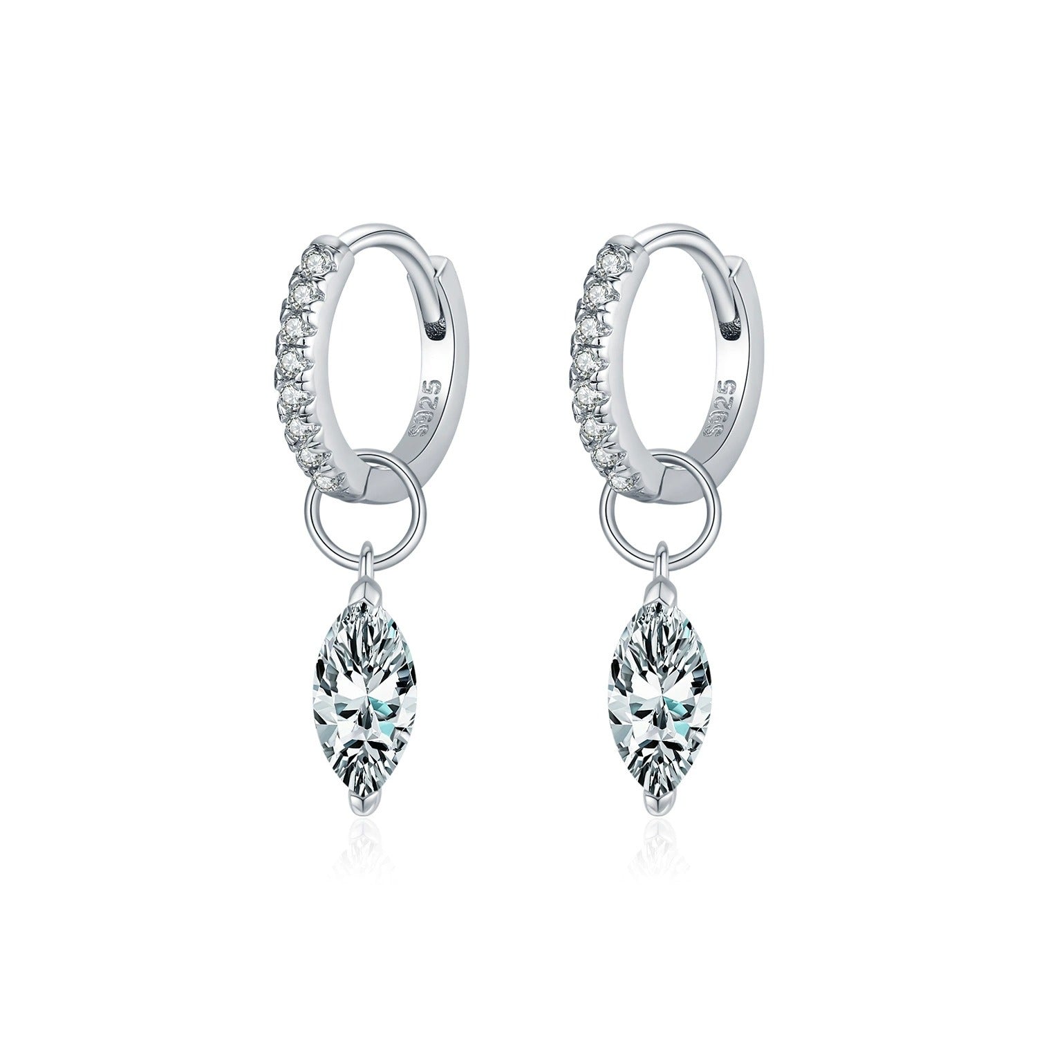 Sterling Silver Drop Hoop Earrings for Women – Pavé Cubic Zirconia Crystals, Hypoallergenic & Elegant Gift
