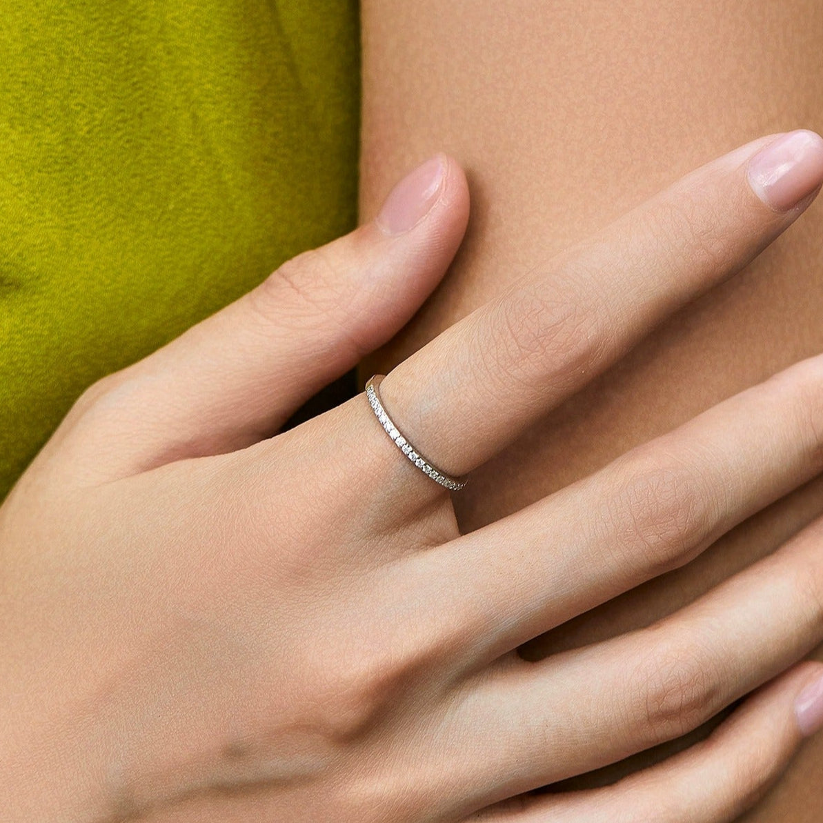 Sterling Silver Eternity Ring for Women – Slim Band with Cubic Zirconia, Hypoallergenic & Elegant Gift