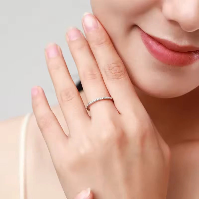 Sterling Silver Eternity Ring for Women – Slim Band with Cubic Zirconia, Hypoallergenic & Elegant Gift