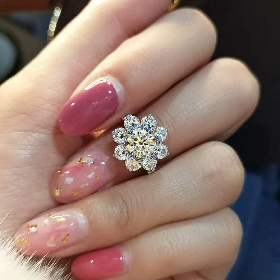 Sterling Silver Flower Engagement Ring for Women – Cubic Zirconia Crystal Design, Hypoallergenic & Gift-Ready