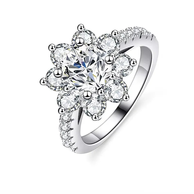 Sterling Silver Flower Engagement Ring for Women – Cubic Zirconia Crystal Design, Hypoallergenic & Gift-Ready