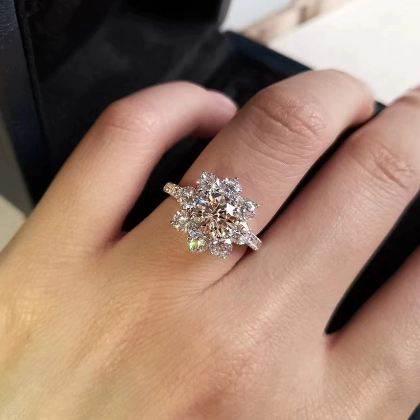 Sterling Silver Flower Engagement Ring for Women – Cubic Zirconia Crystal Design, Hypoallergenic & Gift-Ready