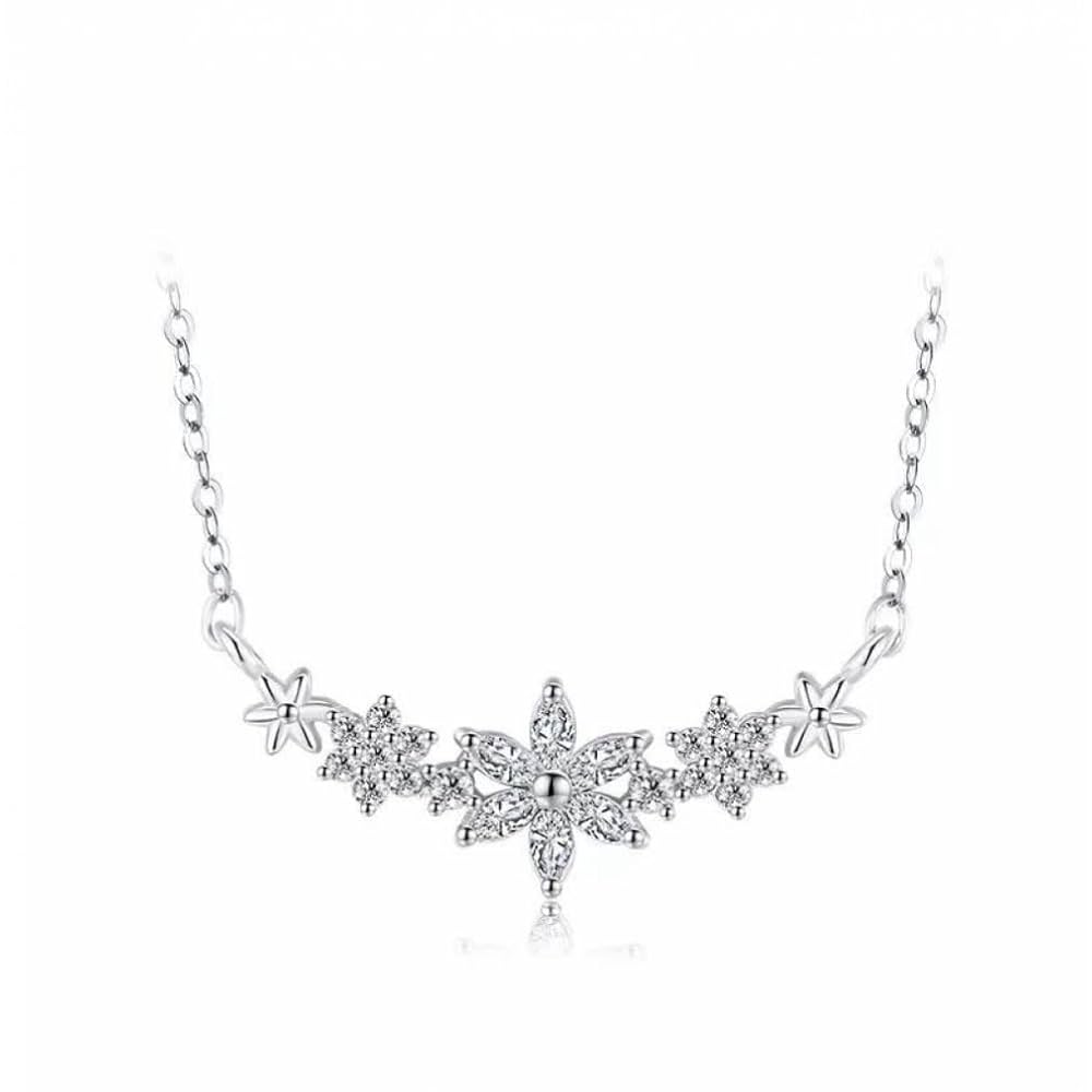 Sterling Silver Flower Necklace with Sparkling Crystals – Hypoallergenic, Waterproof, Elegant Jewellery Gift
