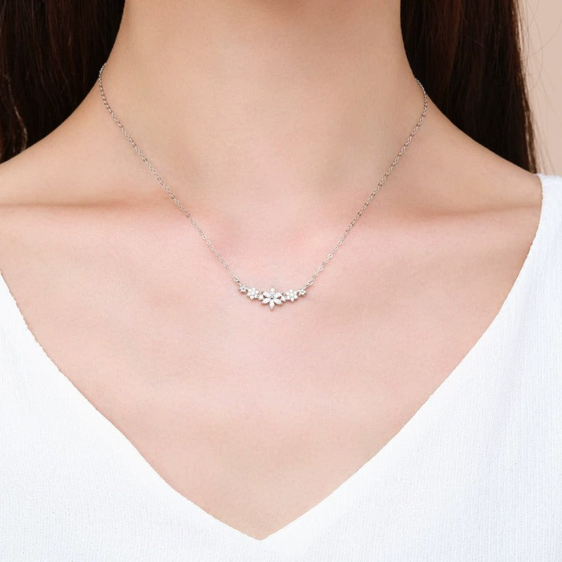 Sterling Silver Flower Necklace with Sparkling Crystals – Hypoallergenic, Waterproof, Elegant Jewellery Gift