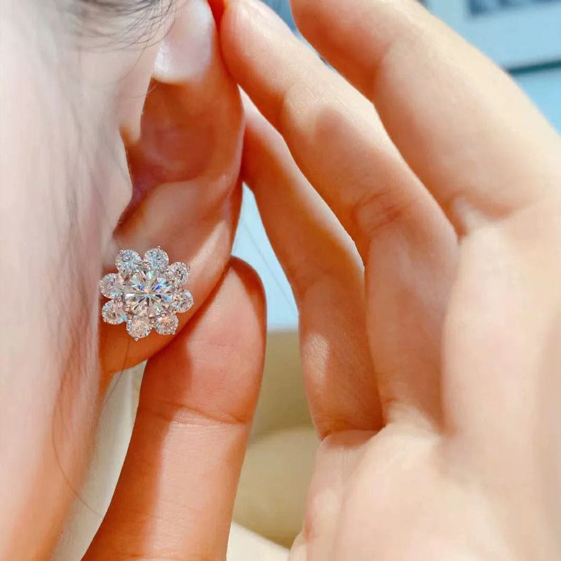 Sterling Silver Flower Stud Earrings for Women – Cubic Zirconia Crystals, Hypoallergenic & Gift-Ready
