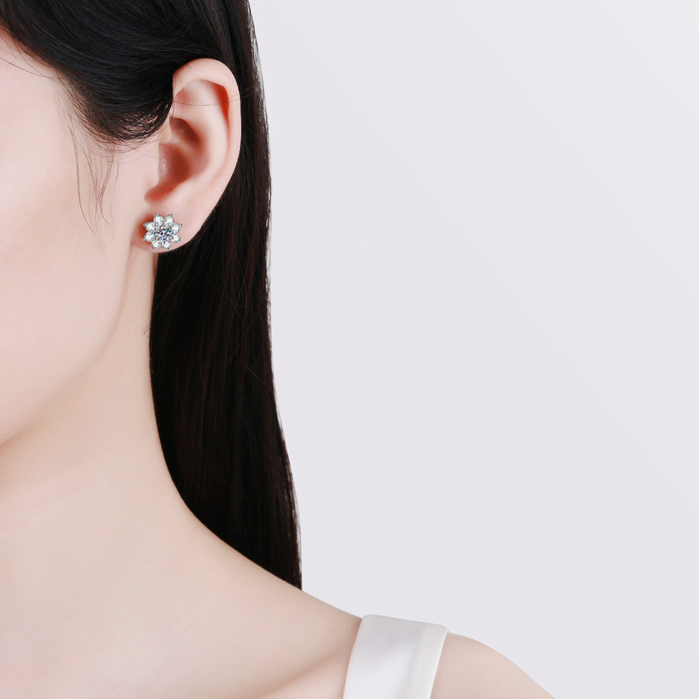 Sterling Silver Flower Stud Earrings for Women – Cubic Zirconia Crystals, Hypoallergenic & Gift-Ready