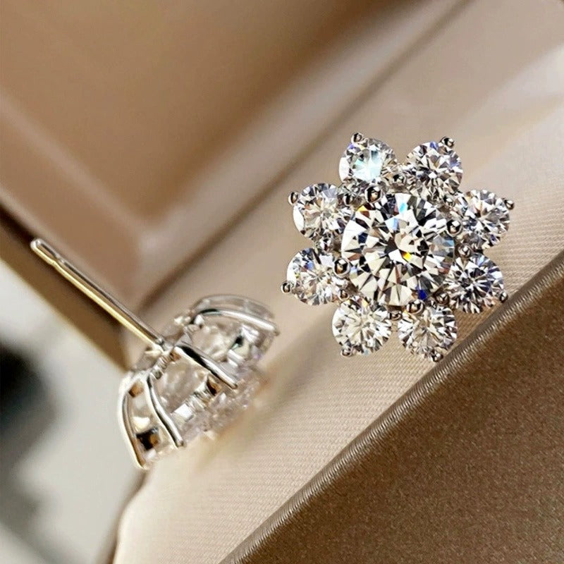 Sterling Silver Flower Stud Earrings for Women – Cubic Zirconia Crystals, Hypoallergenic & Gift-Ready