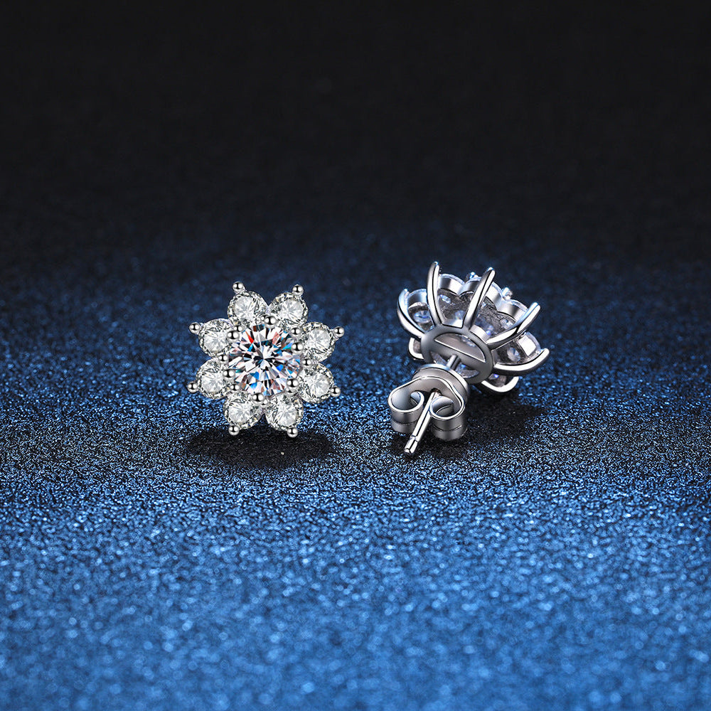Sterling Silver Flower Stud Earrings for Women – Cubic Zirconia Crystals, Hypoallergenic & Gift-Ready