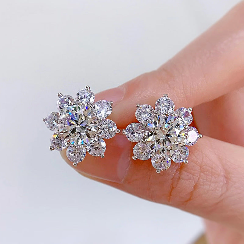 Sterling Silver Flower Stud Earrings for Women – Cubic Zirconia Crystals, Hypoallergenic & Gift-Ready