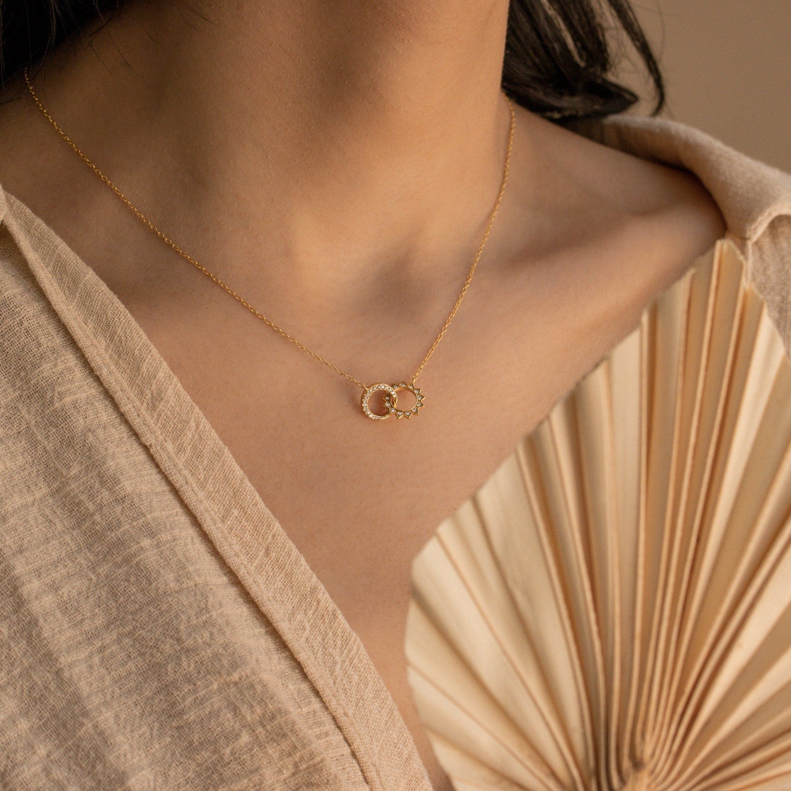 Sterling Silver Gold Sun & Moon Necklace, Waterproof, Hypoallergenic, Gift-Ready, Adjustable 16-18in