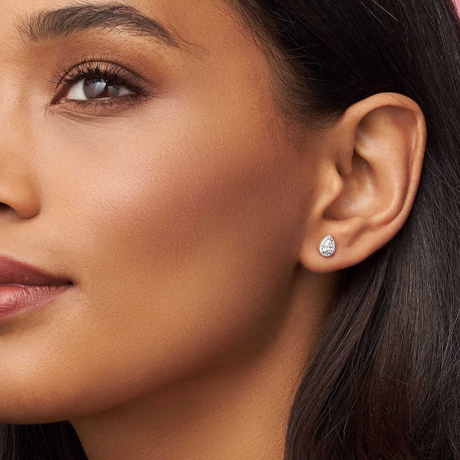 Sterling Silver Halo Earrings with Teardrop Crystals - Hypoallergenic & Waterproof
