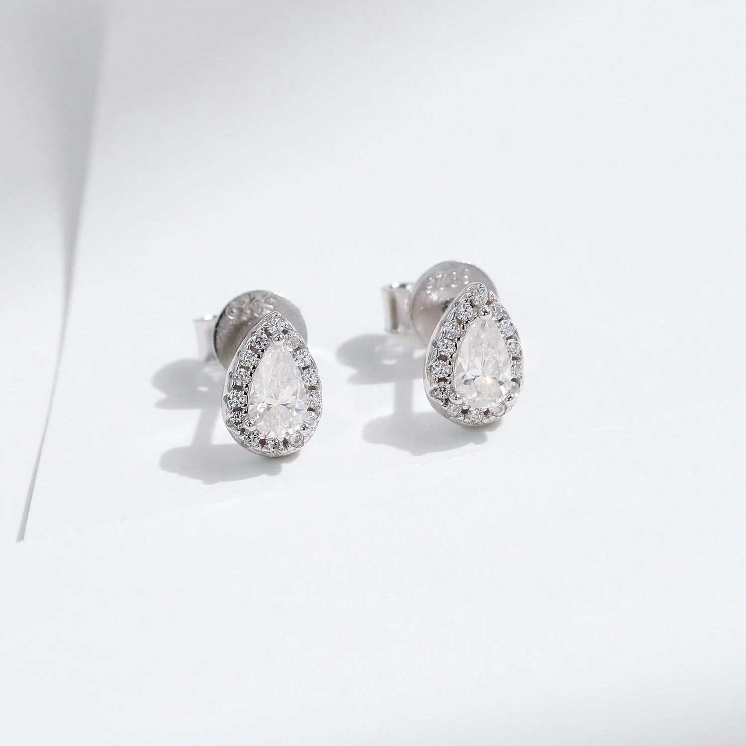 Sterling Silver Halo Earrings with Teardrop Crystals - Hypoallergenic & Waterproof