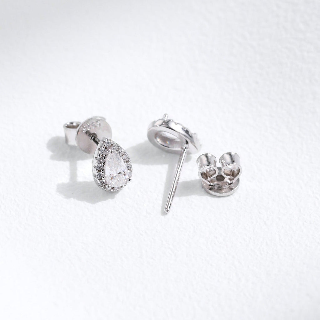 Sterling Silver Halo Earrings with Teardrop Crystals - Hypoallergenic & Waterproof