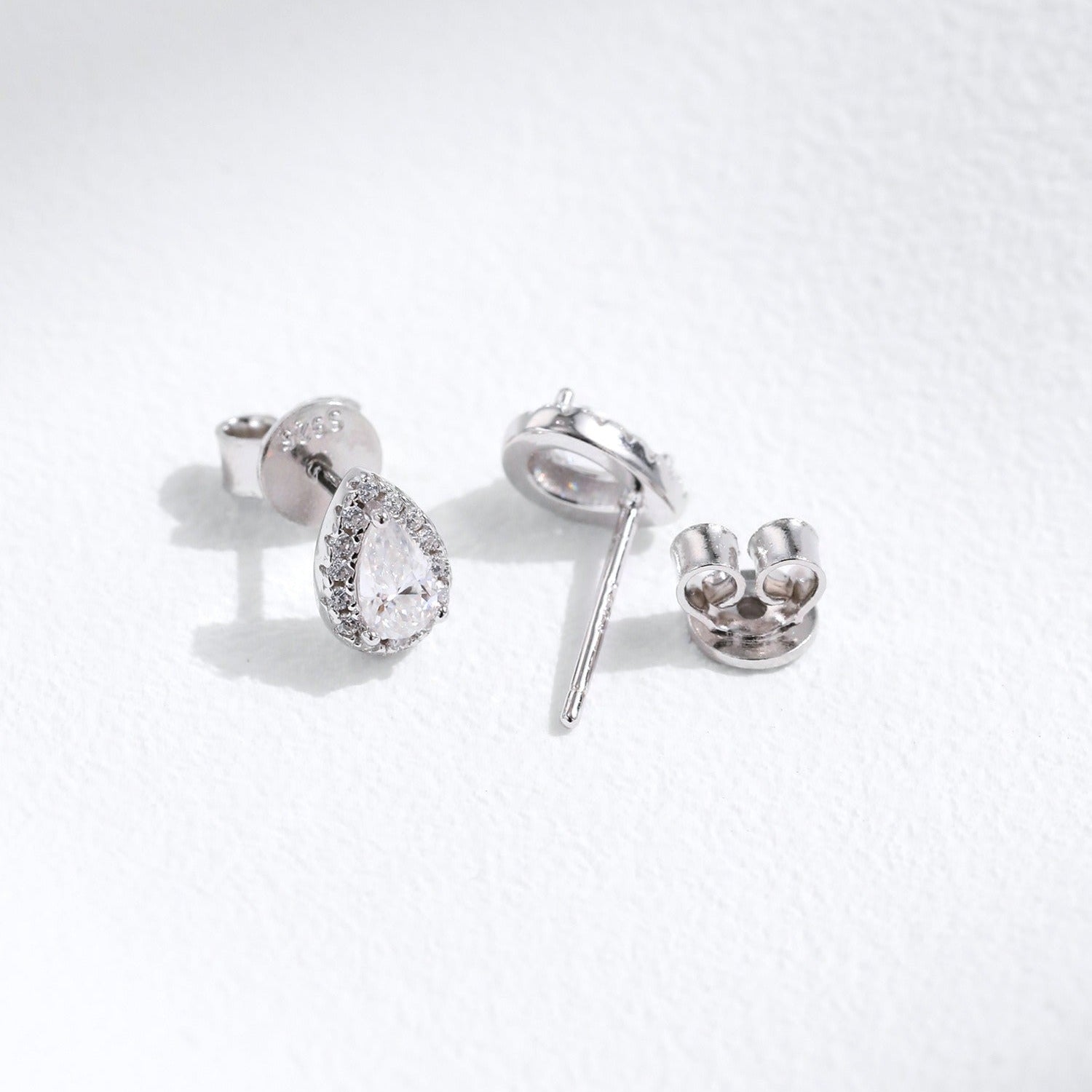 Sterling Silver Halo Earrings with Teardrop Crystals - Hypoallergenic & Waterproof