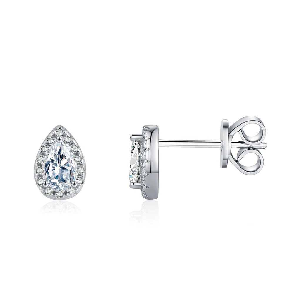 Sterling Silver Halo Earrings with Teardrop Crystals - Hypoallergenic & Waterproof