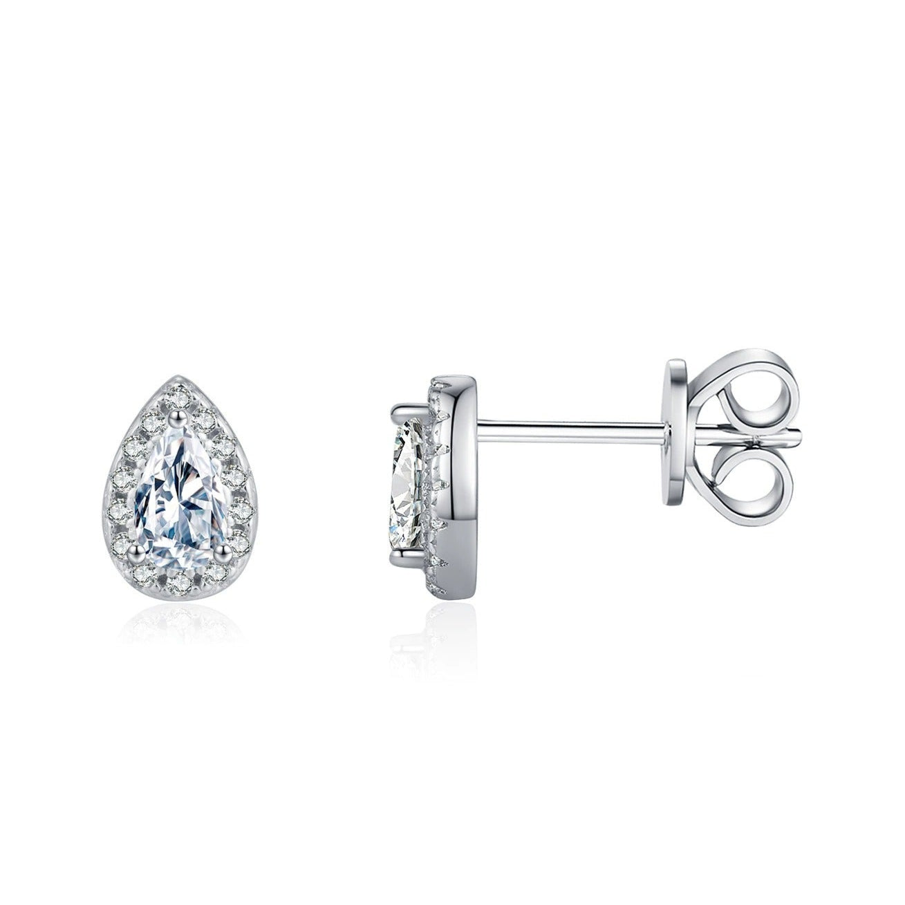 Sterling Silver Halo Earrings with Teardrop Crystals - Hypoallergenic & Waterproof