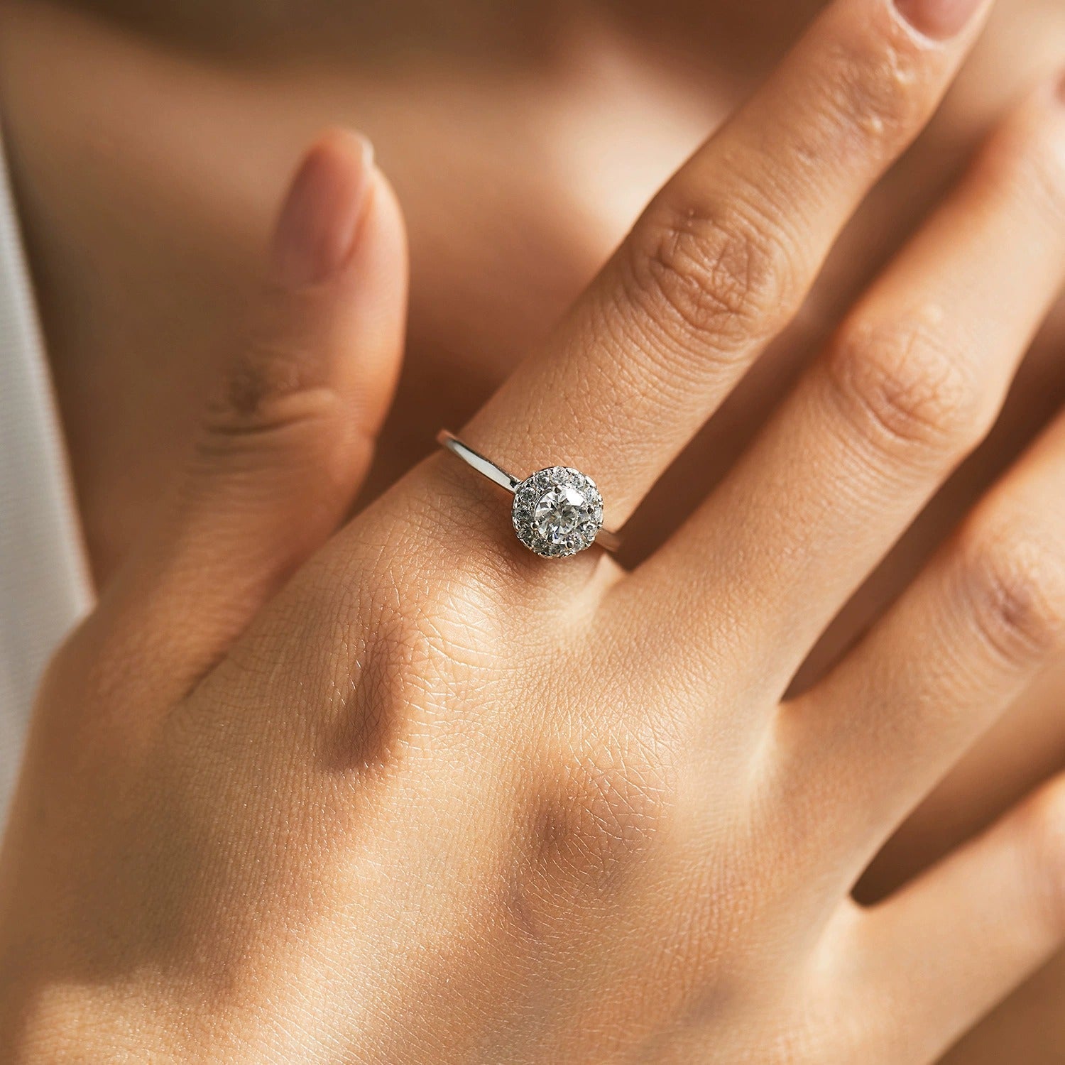 Sterling Silver Halo Engagement Ring for Women – Cubic Zirconia Crystal, Hypoallergenic & Elegant Gift