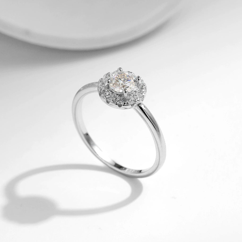 Sterling Silver Halo Engagement Ring for Women – Cubic Zirconia Crystal, Hypoallergenic & Elegant Gift
