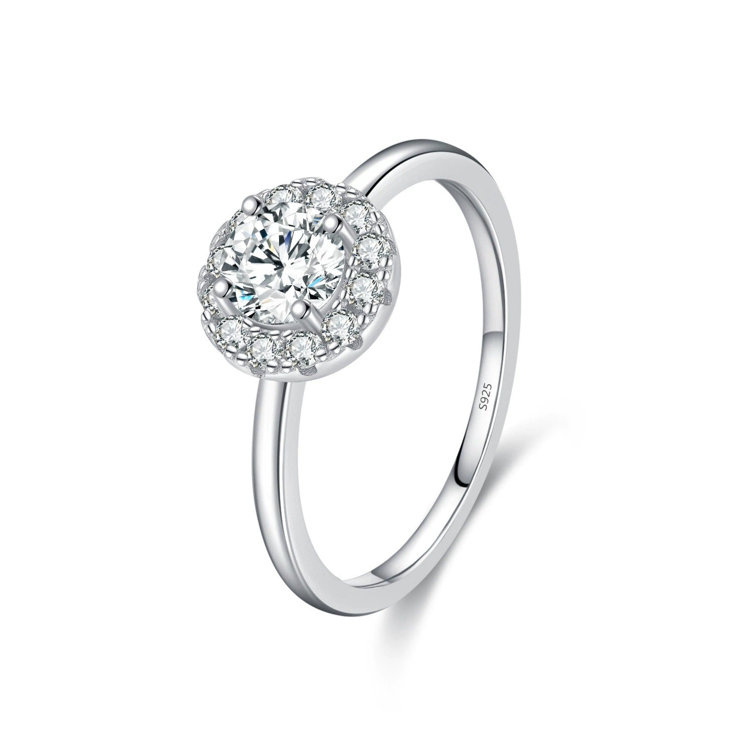 Sterling Silver Halo Engagement Ring for Women – Cubic Zirconia Crystal, Hypoallergenic & Elegant Gift
