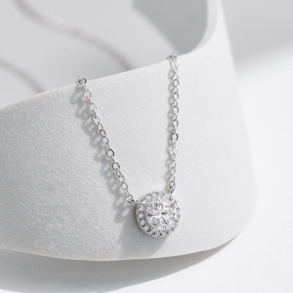 Sterling Silver Halo Pendant Necklace with Crystals – Elegant Jewellery, Hypoallergenic, Gift for Her
