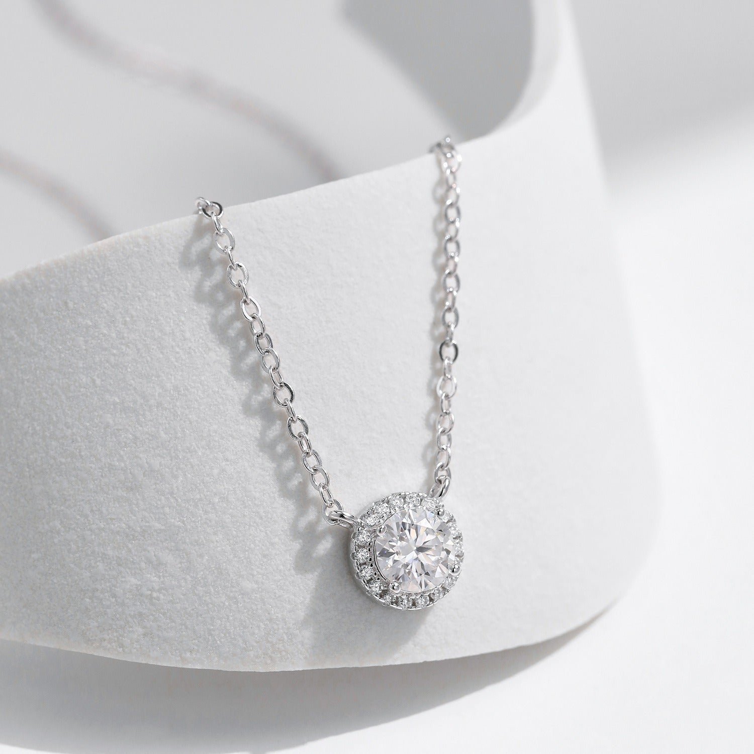 Sterling Silver Halo Pendant Necklace with Crystals – Elegant Jewellery, Hypoallergenic, Gift for Her