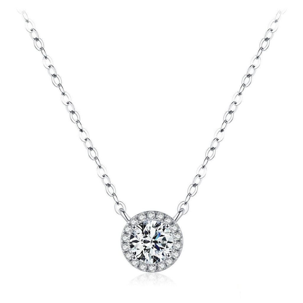 Sterling Silver Halo Pendant Necklace with Crystals – Elegant Jewellery, Hypoallergenic, Gift for Her
