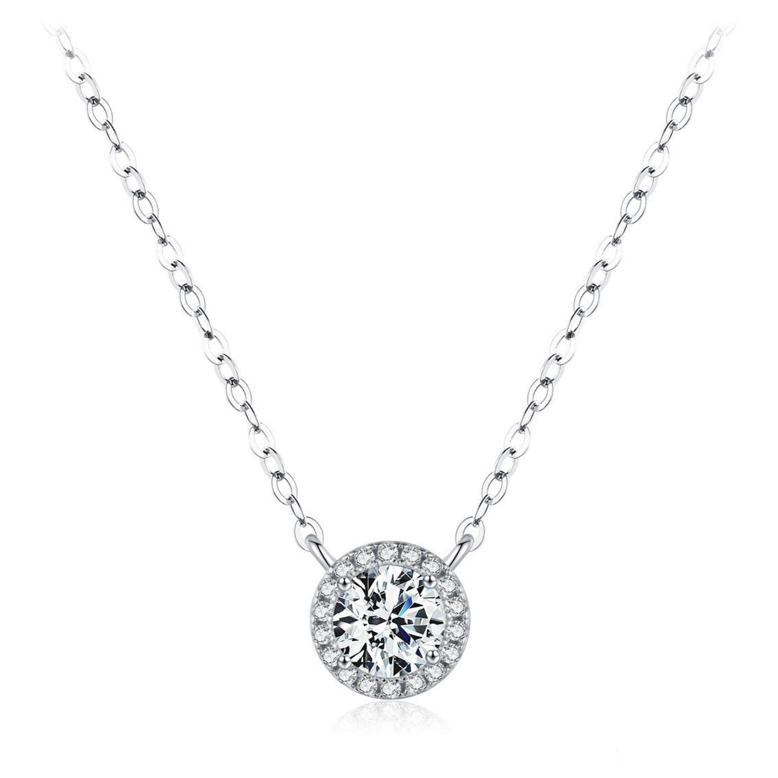 Sterling Silver Halo Pendant Necklace with Crystals – Elegant Jewellery, Hypoallergenic, Gift for Her