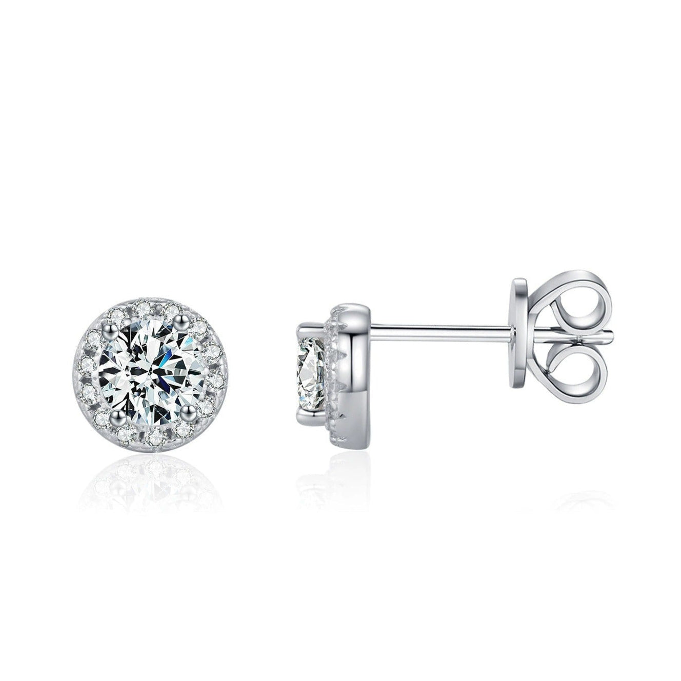 Sterling Silver Halo Stud Earrings with Cubic Zirconia – Hypoallergenic, Waterproof, Classic Gift for Women