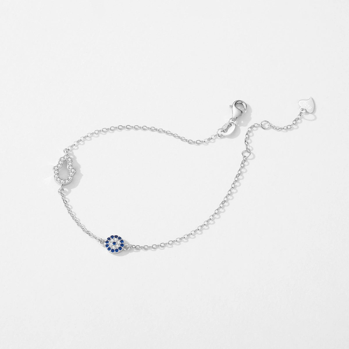 Sterling Silver Hamsa & Evil Eye Bracelet – Protective Crystal Charm, Waterproof, Hypoallergenic Jewellery Gift