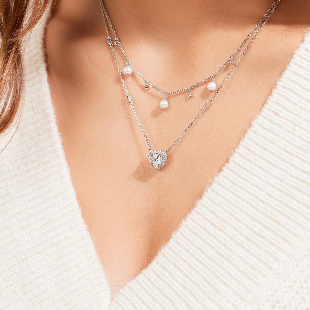 Sterling Silver Heart Pendant Necklace with Cubic Zirconia Halo – Hypoallergenic, Waterproof, Gift for Women