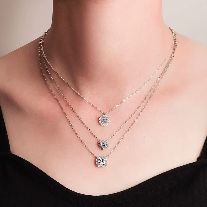 Sterling Silver Heart Pendant Necklace with Cubic Zirconia Halo – Hypoallergenic, Waterproof, Gift for Women