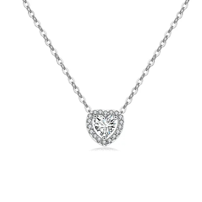 Sterling Silver Heart Pendant Necklace with Cubic Zirconia Halo – Hypoallergenic, Waterproof, Gift for Women