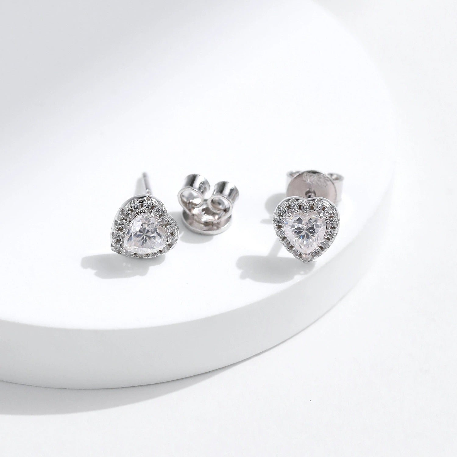 Sterling Silver Heart Stud Earrings with Cubic Zirconia – Hypoallergenic, Waterproof, Romantic Gift for Women