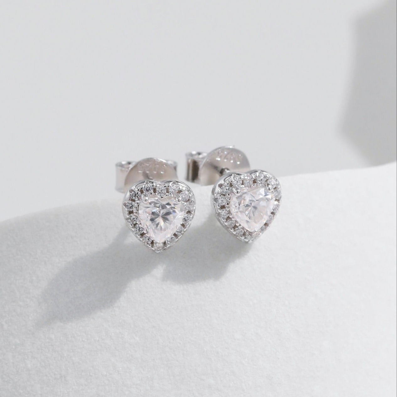 Sterling Silver Heart Stud Earrings with Cubic Zirconia – Hypoallergenic, Waterproof, Romantic Gift for Women