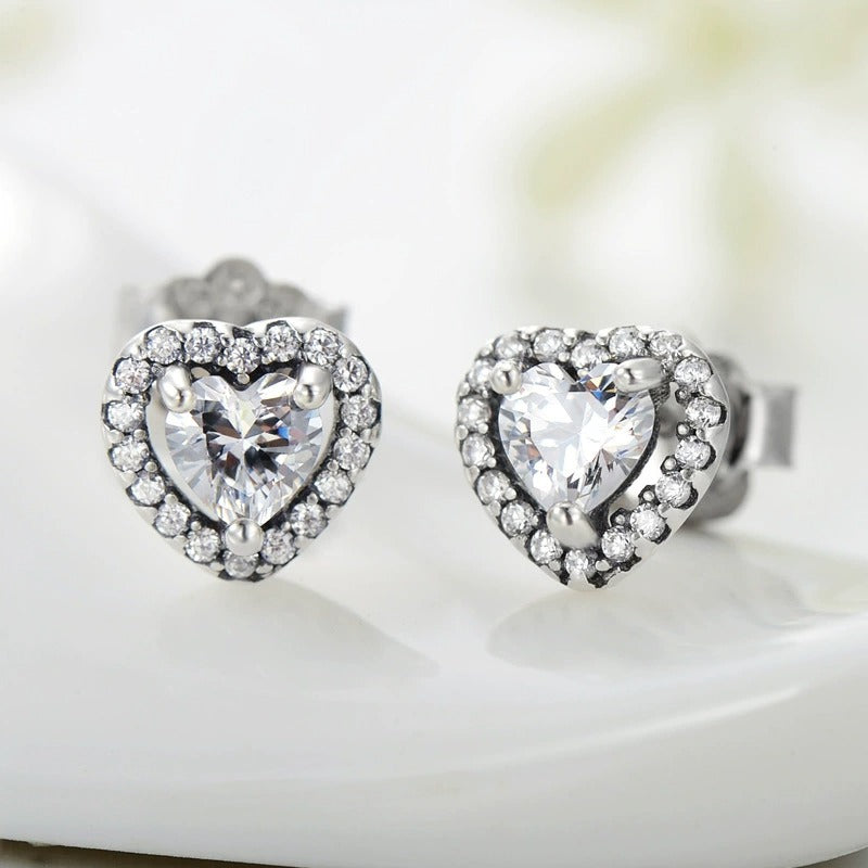 Sterling Silver Heart Stud Earrings with Cubic Zirconia – Hypoallergenic, Waterproof, Romantic Gift for Women