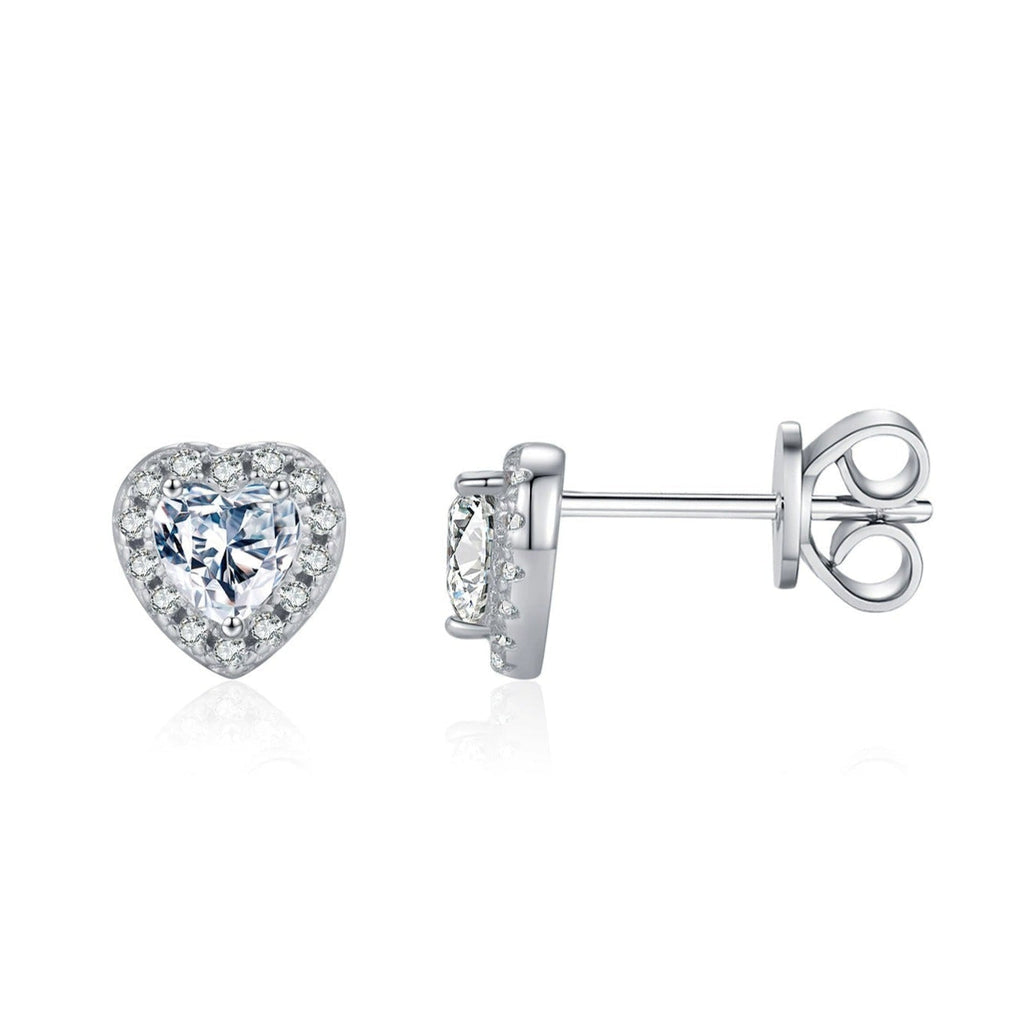 Sterling Silver Heart Stud Earrings with Cubic Zirconia – Hypoallergenic, Waterproof, Romantic Gift for Women