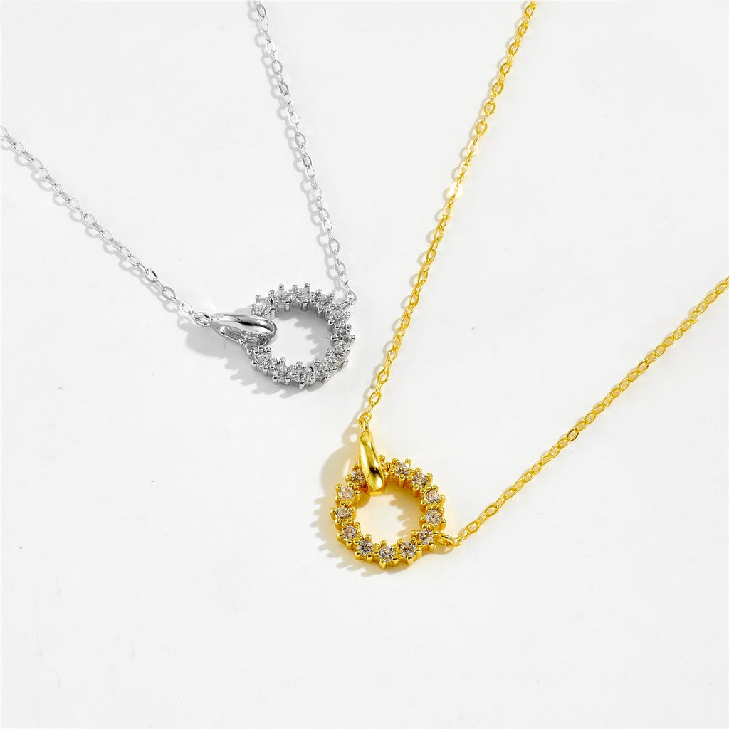Sterling Silver Isla Linked Circle Necklace with Pave CZ Stones - Waterproof & Adjustable