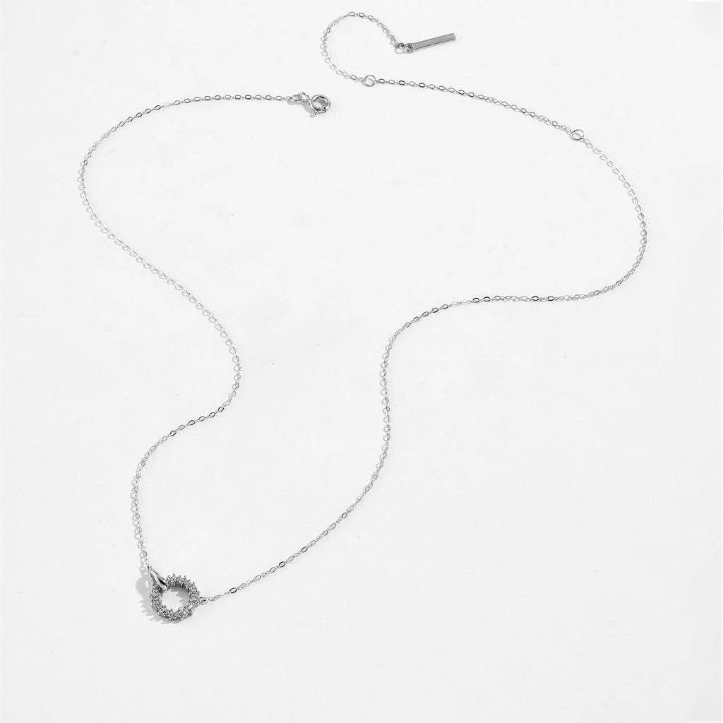 Sterling Silver Isla Linked Circle Necklace with Pave CZ Stones - Waterproof & Adjustable Platinum