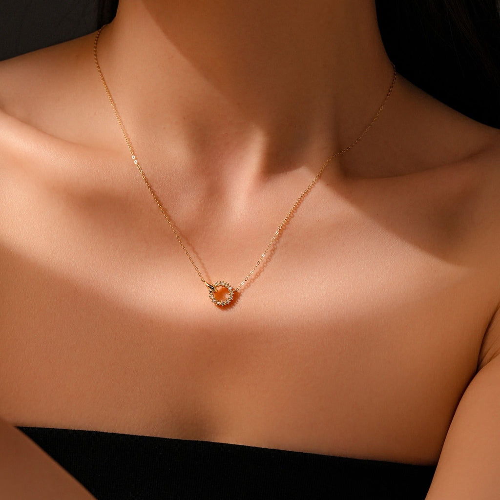 Sterling Silver Isla Linked Circle Necklace with Pave CZ Stones - Waterproof & Adjustable Gold