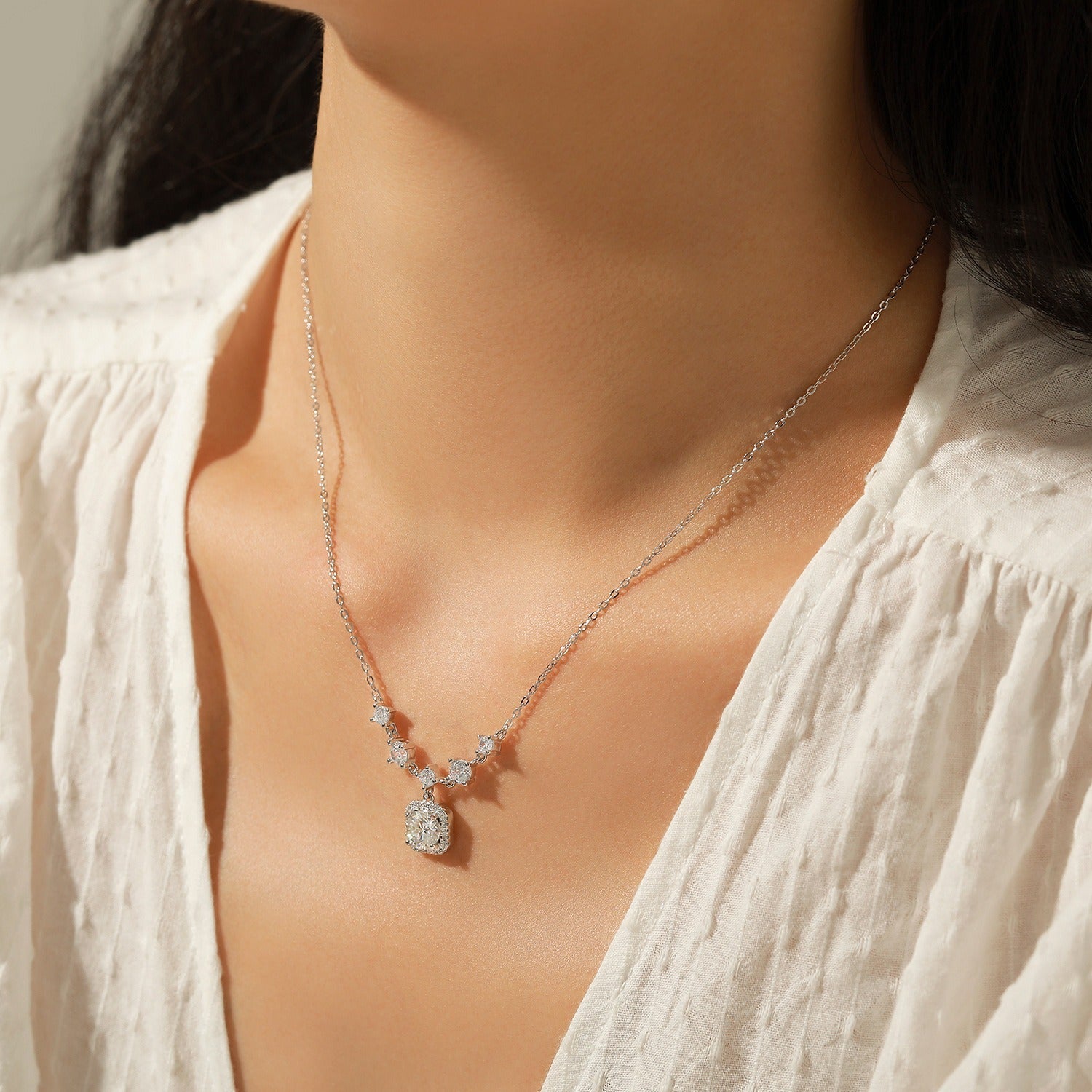 Sterling Silver Necklace with Sparkling Crystal - Waterproof, Gift-Ready