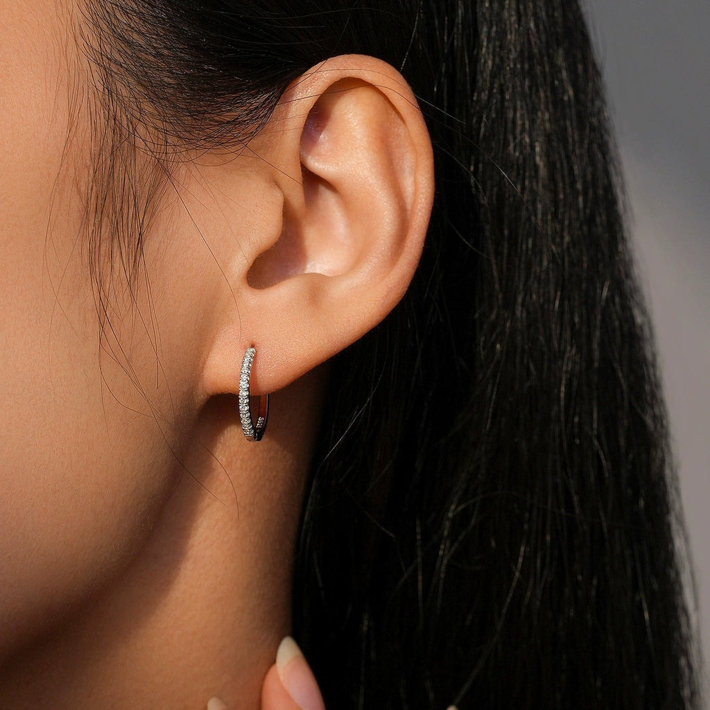 Sterling Silver Pavé Crystal Hoop Earrings - Hypoallergenic, Waterproof, Gift-Ready