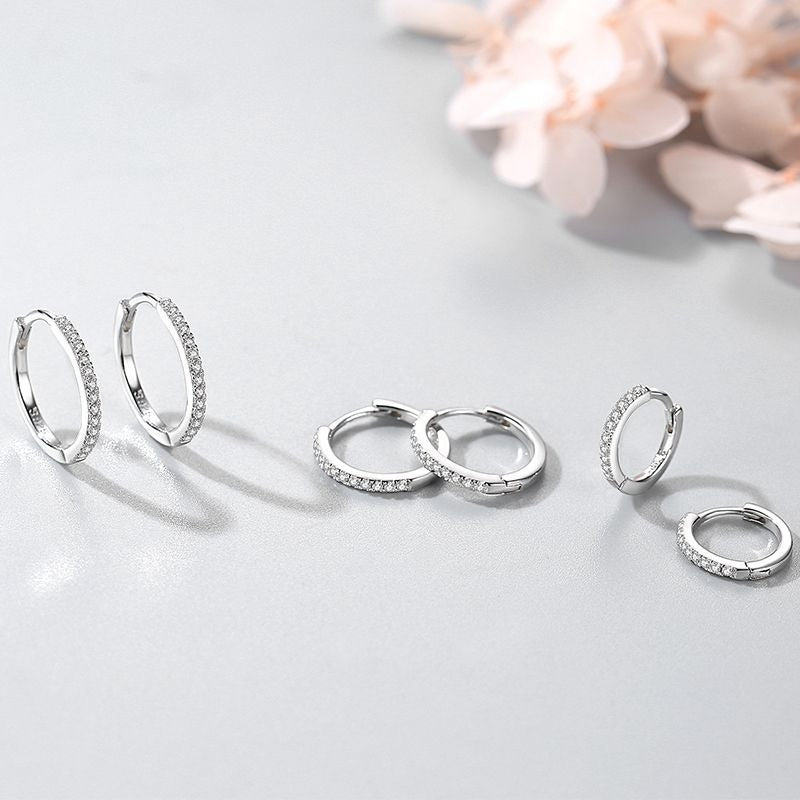 Sterling Silver Pavé Crystal Hoop Earrings - Hypoallergenic, Waterproof, Gift-Ready