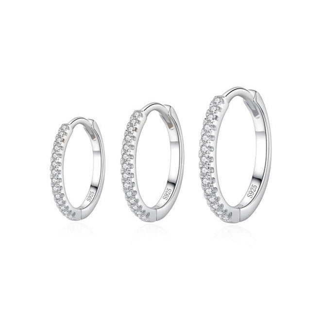 Sterling Silver Pavé Crystal Hoop Earrings - Hypoallergenic, Waterproof, Gift-Ready