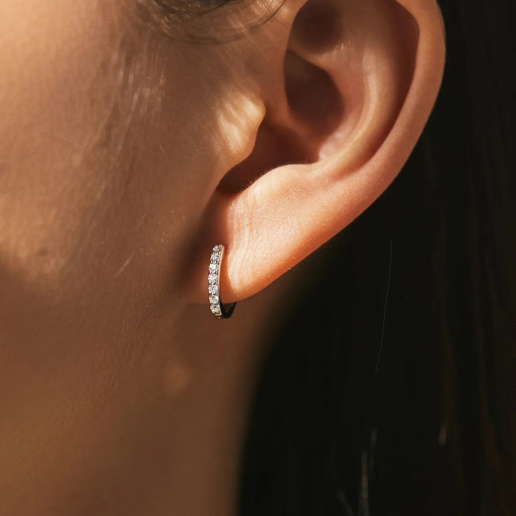 Sterling Silver Pavé Crystal Hoop Earrings - Hypoallergenic, Waterproof, Gift-Ready