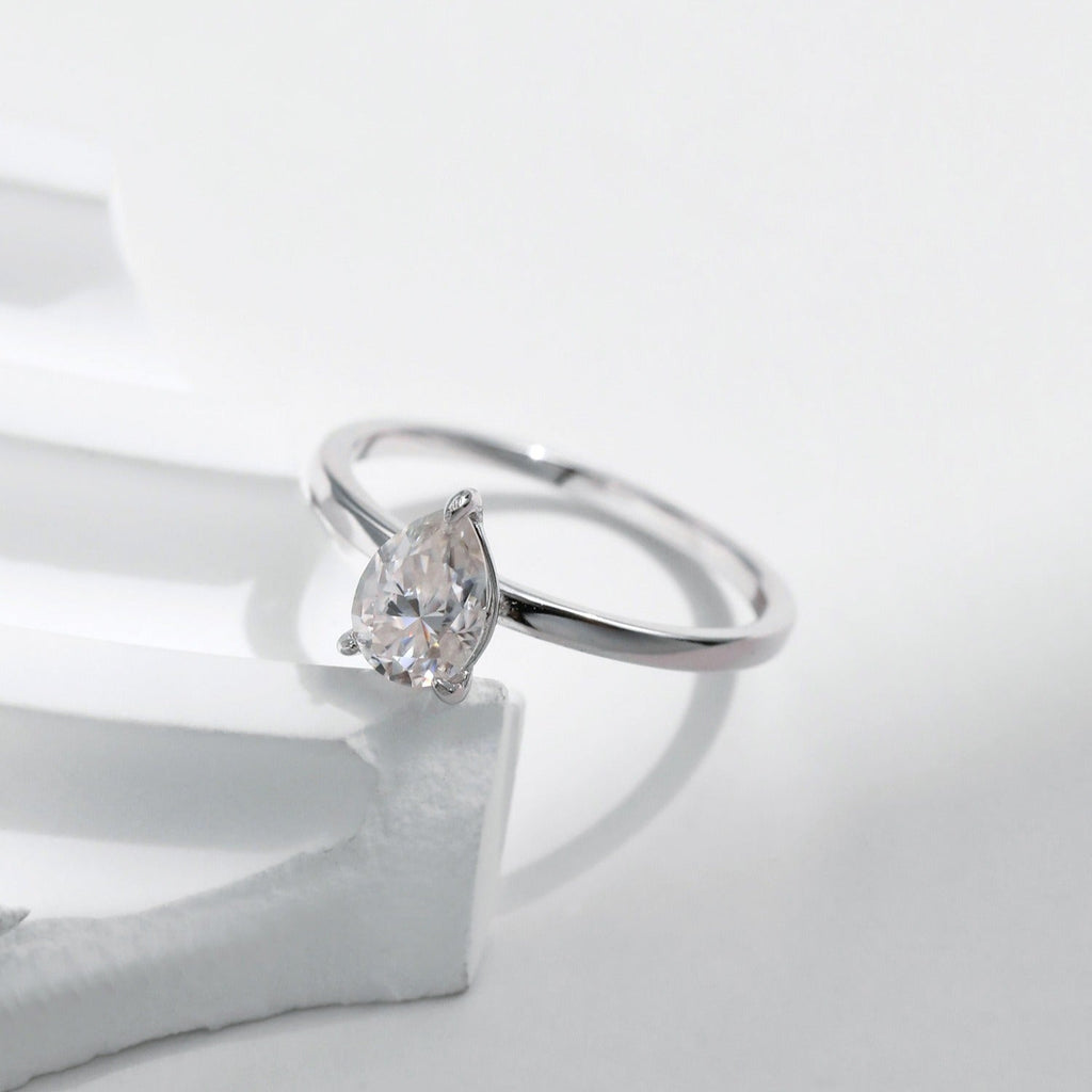 Sterling Silver Teardrop Engagement Ring for Women – Cubic Zirconia Stone, Hypoallergenic & Elegant Gift
