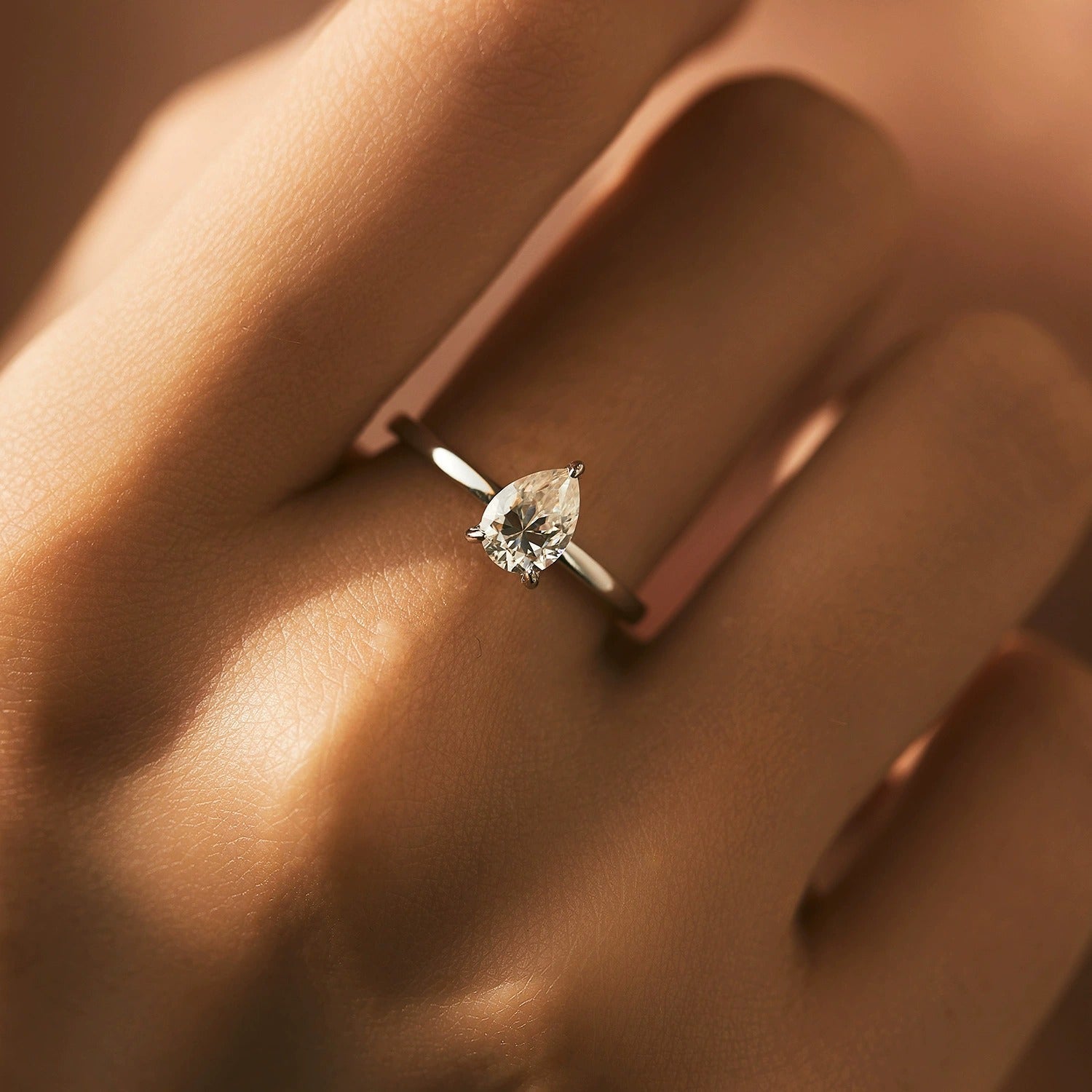 Sterling Silver Teardrop Engagement Ring for Women – Cubic Zirconia Stone, Hypoallergenic & Elegant Gift